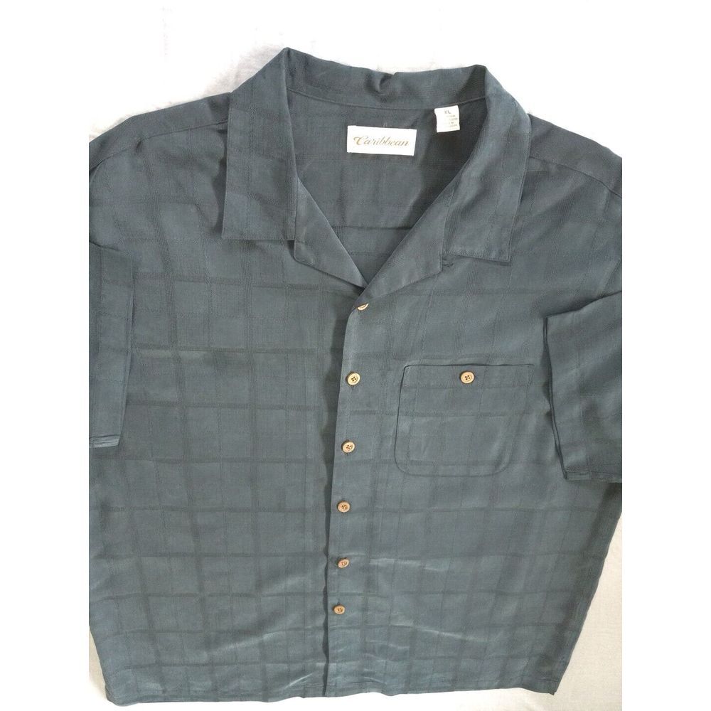Caribbean Men‎ Short Sleeve Hawaiian Relaxed Fit XL Plaid Modal Polyester